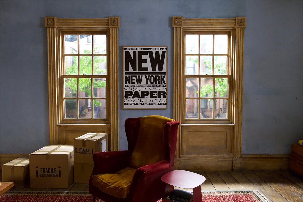 Rosco SoftDrop provides a view of Brooklyn outside Ingrid’s living room windows.