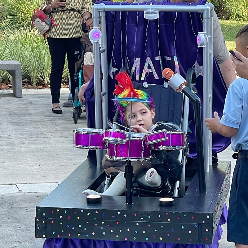 A Drum Kit adaptive costume for children with disabilities.