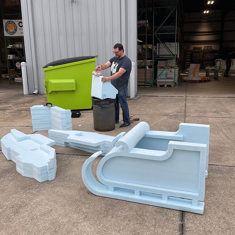 The foam structure for an Elsa's Sleigh adaptive costume for children with disabilities.