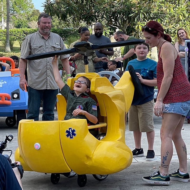A helicopter adaptive costume for children with disabilities.