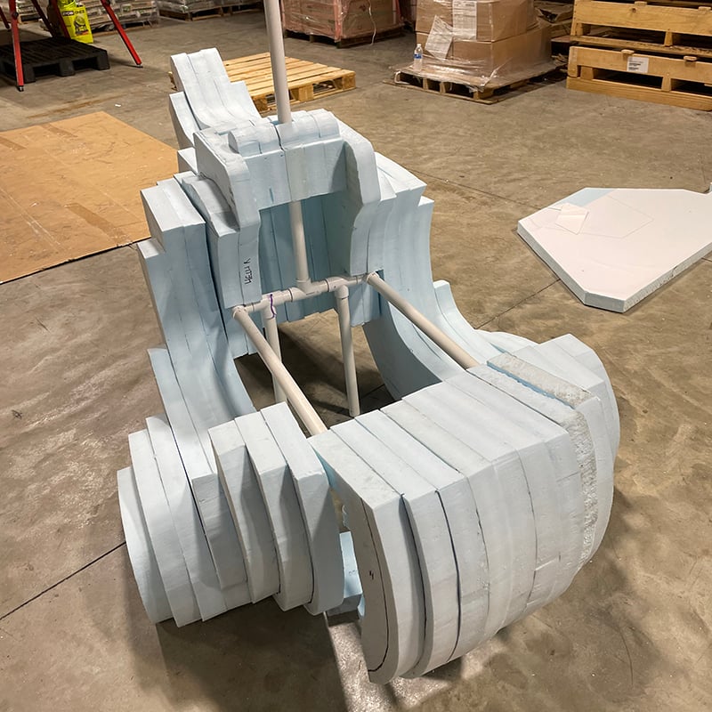 The foam structure for a helicopter adaptive costume for children with disabilities.
