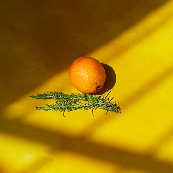 Rosco Supersat paints were used to create a vibrant, textured photo backdrop for a still life portrait of an orange.
